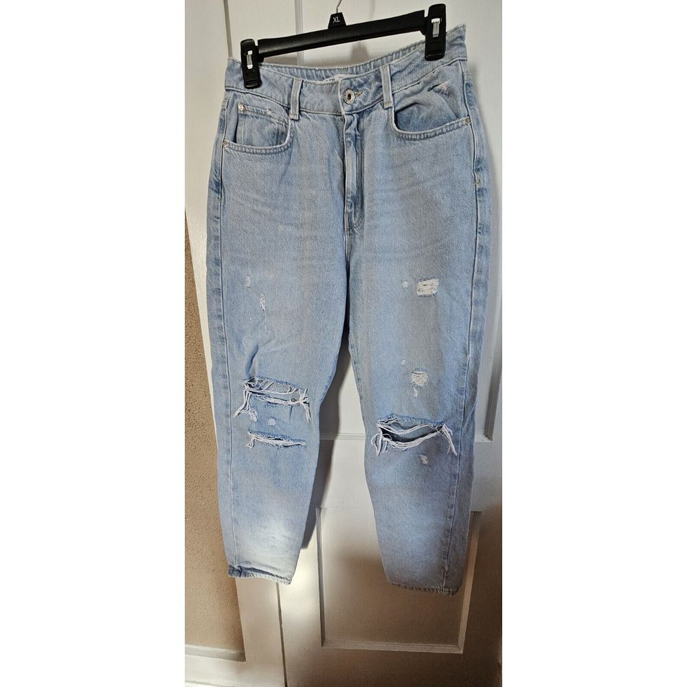 ZARA women white wash distressed jeans Sz 06 high rise